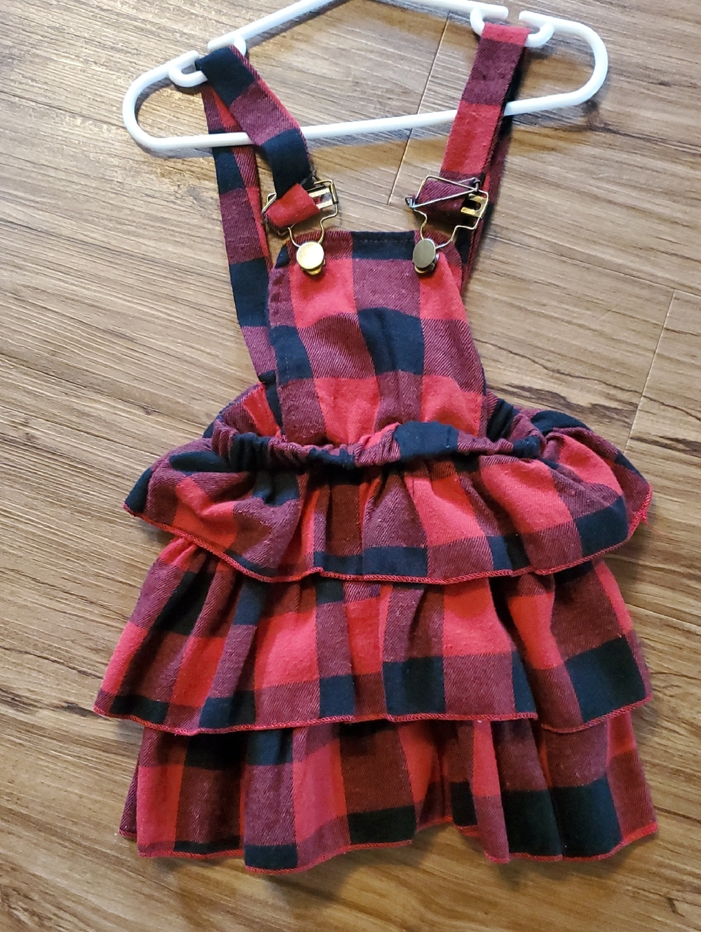 Red and Black Buffalo Plaid Ruffle Pinafore Dress